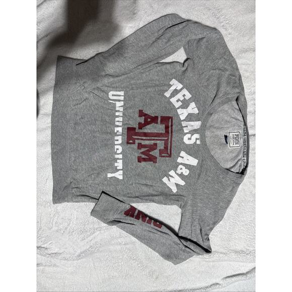 PINK TAMU Texas A&M University Womens Sweatshirt Sz L Raglan Gray WhiteTexas ATM - Picture 2 of 4